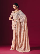 Light peach Lucknowi georgette saree with chikankari designer detailing