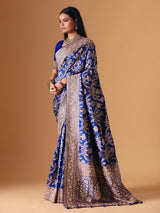 Blue banarasi silk saree with luxurious zardosi embellished bridal elegance