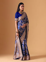 Blue banarasi silk saree with luxurious zardosi embellished bridal elegance