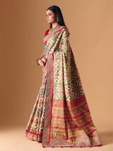 Off white Hyderabadi patola silk saree with gota pati elegance