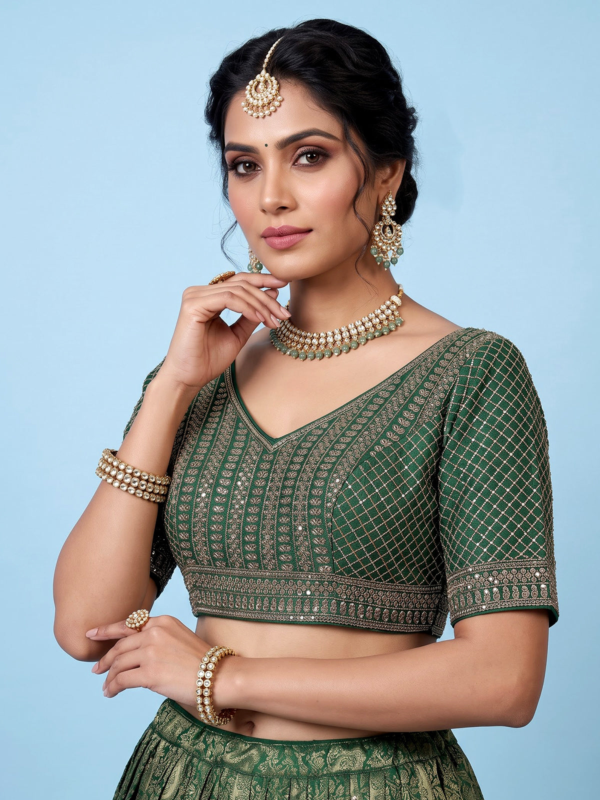 Green silk festive lehenga choli with dupatta