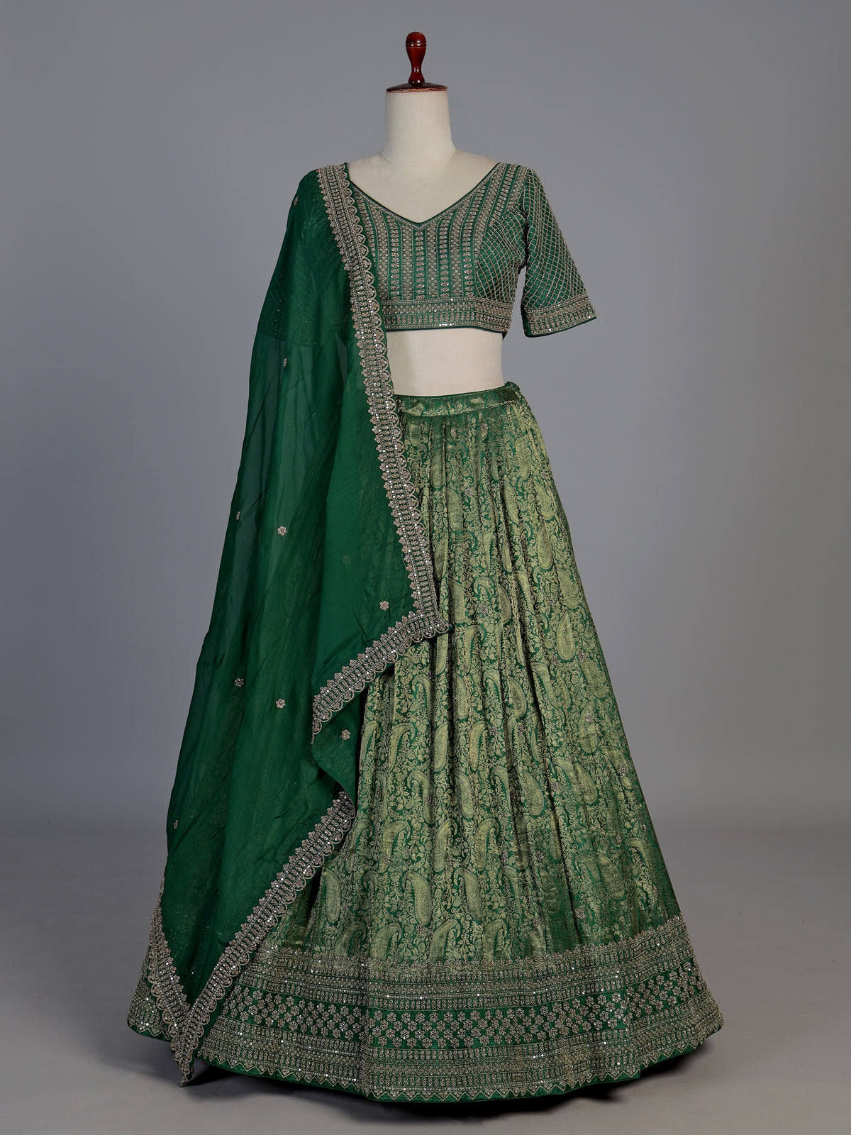 Green silk festive lehenga choli with dupatta