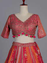 Gajari pink banarasi silk embellished lehenga choli with dupatta
