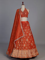 Designer rust orange silk butti work lehenga choli with dupatta