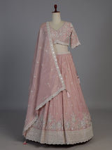 Pink silk diamond embellished festive lehenga choli with dupatta