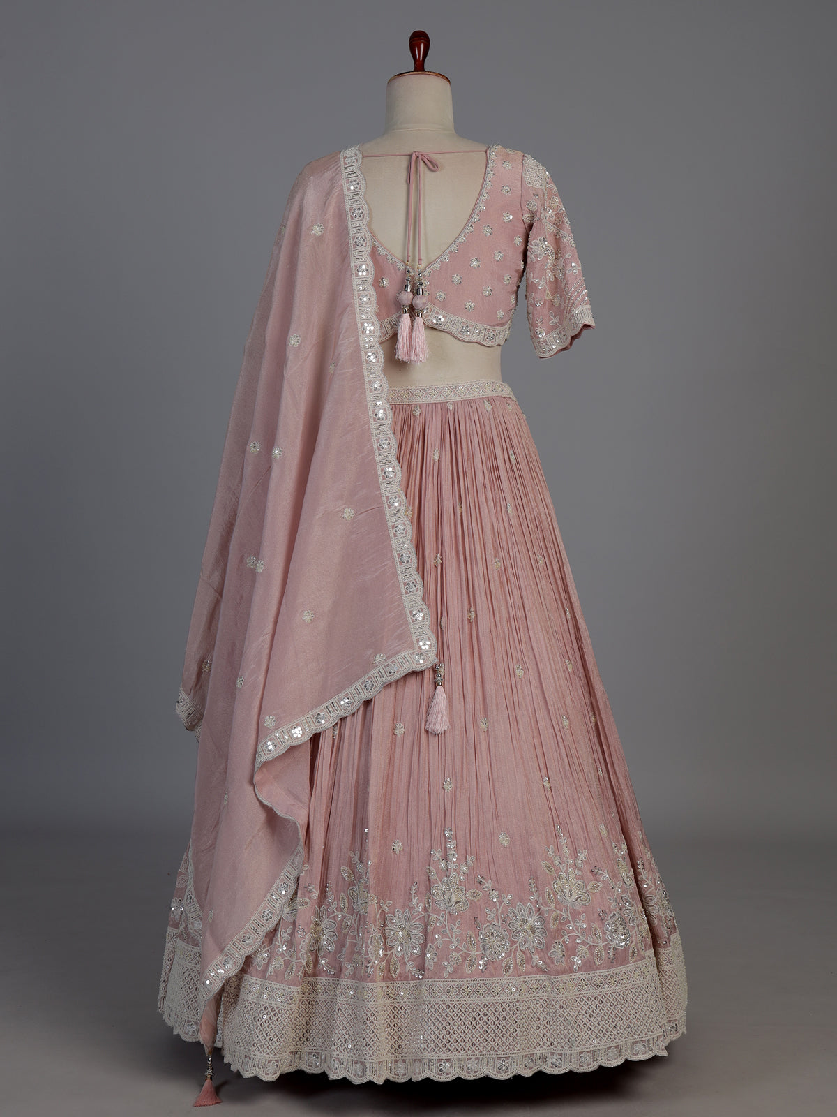 Pink silk diamond embellished festive lehenga choli with dupatta