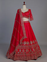 Rani pink raw silk festive lehenga choli