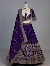 Royal purple raw silk elephant and peacock motif lehenga choli
