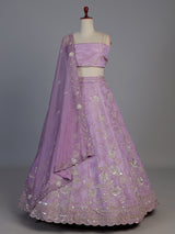 Lavender purple silk unstitched embellished lehenga choli with dupatta