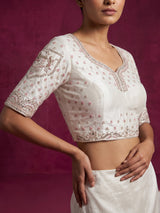 Cream raw silk doli motif unstitched bridal lehenga choli