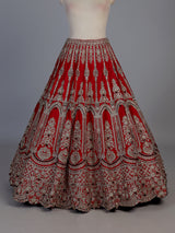 Designer red raw silk unstitched bridal lehenga choli with double dupatta
