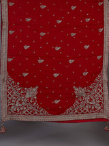 Designer red raw silk unstitched bridal lehenga choli with double dupatta