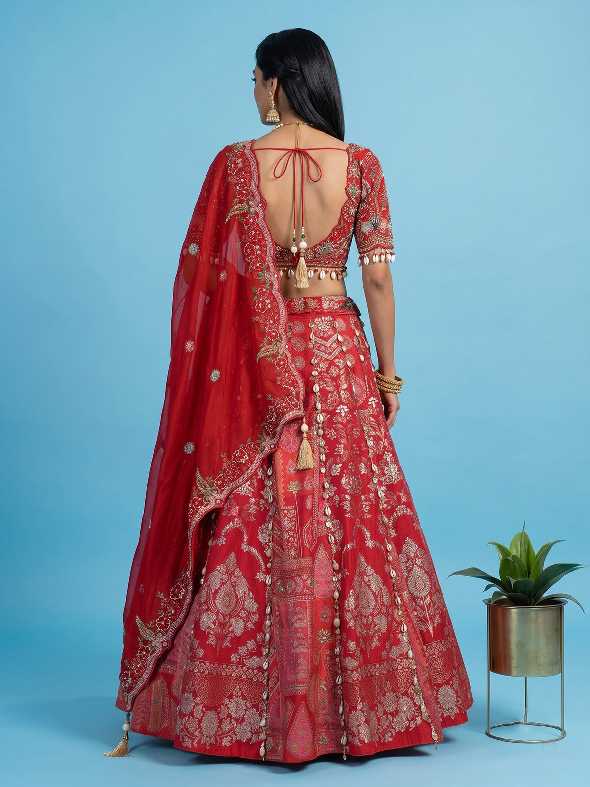 Rani pink banarasi silk embellished bridal lehenga choli