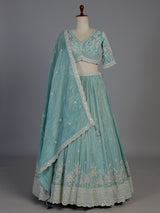 Sky blue silk embellished designer lehenga choli with dupatta