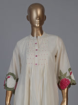 Elegant off white embroidered cotton linen festive co ord set