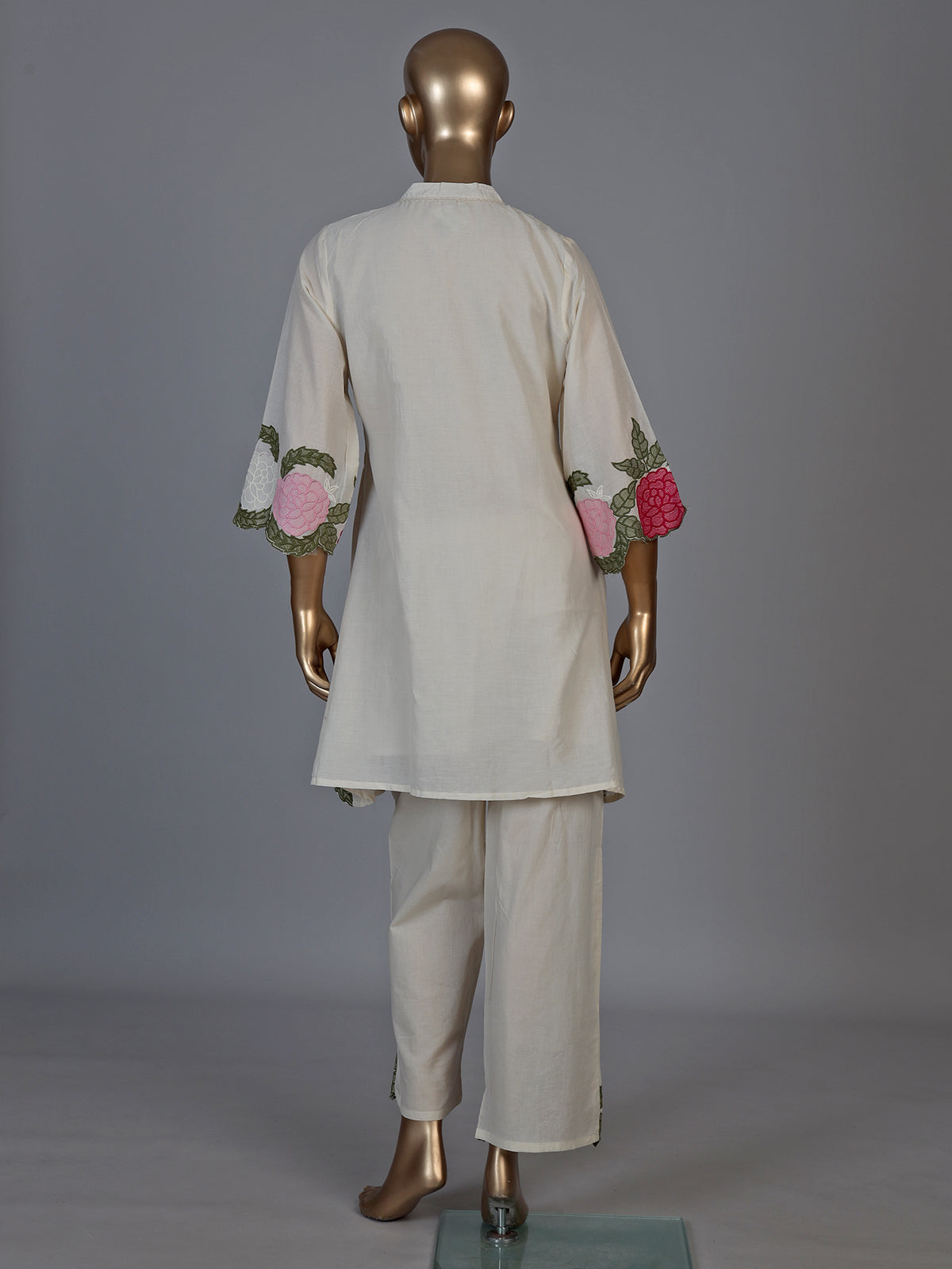 Elegant off white embroidered cotton linen festive co ord set