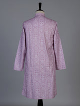 Pink printed silk festive mandarin kurta set for men