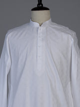White textured cotton blend festive kurta set for men