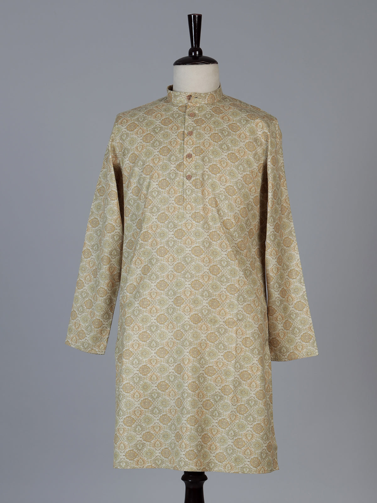 Light green linen silk festive printed kurta suit for men