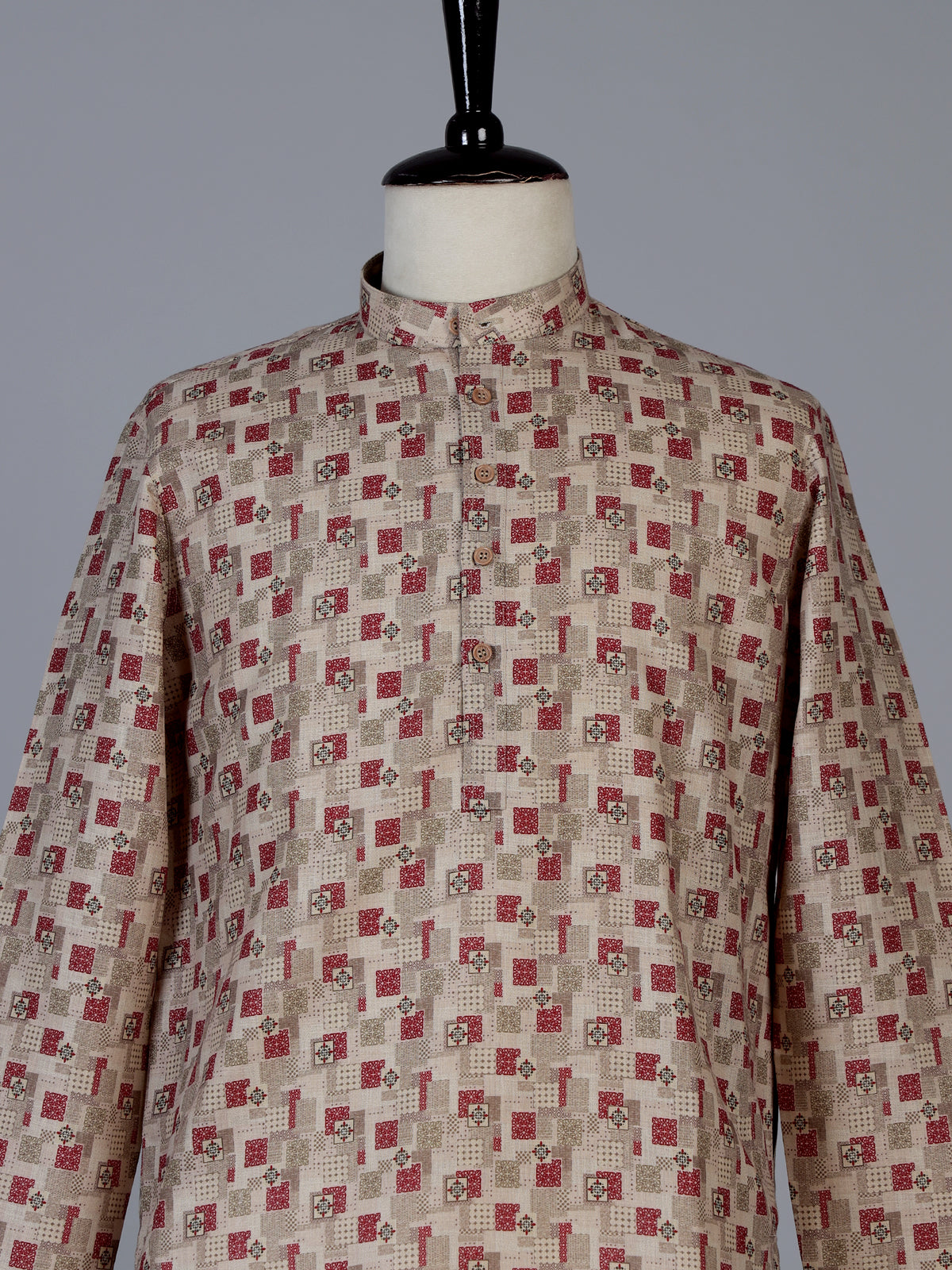 Beige printed cotton silk elegant festive kurta suit for men