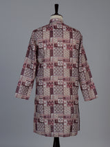 Wine printed cotton blend festive kurta suit for men with elegant pants