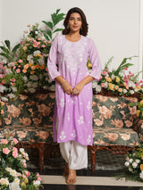 Purple graceful chikankari cotton silk kurti