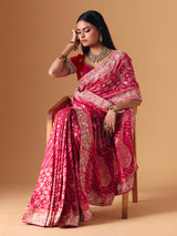 Deep pink georgette bridal saree with zardosi embellished elegance