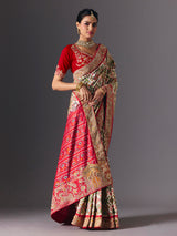 Cream Hyderabadi patola silk saree with elegant festive zari detailing