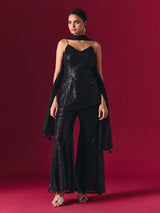 Black net embellished designer palazzo salwar suit