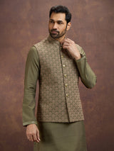 Olive royal embroidered silk waistcoat set