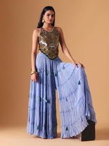 Lavender chiffon designer palazzo salwar suit for reception wear
