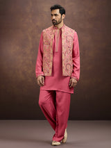 Pink premium embroidered silk waistcoat ensemble