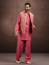 Pink premium embroidered silk waistcoat ensemble