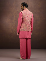 Pink premium embroidered silk waistcoat ensemble