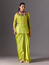 Light green tissue silk designer indo western salwar suit