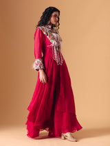 Maroon tissue silk designer indo western palazzo suit