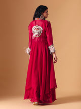 Maroon tissue silk designer indo western palazzo suit
