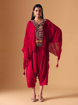 Maroon designer indo western crepe salwar suit