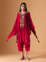 Maroon designer indo western crepe salwar suit