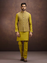 Mustard yellow festive silk waistcoat set