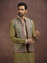 Olive regal pashmina silk waistcoat set