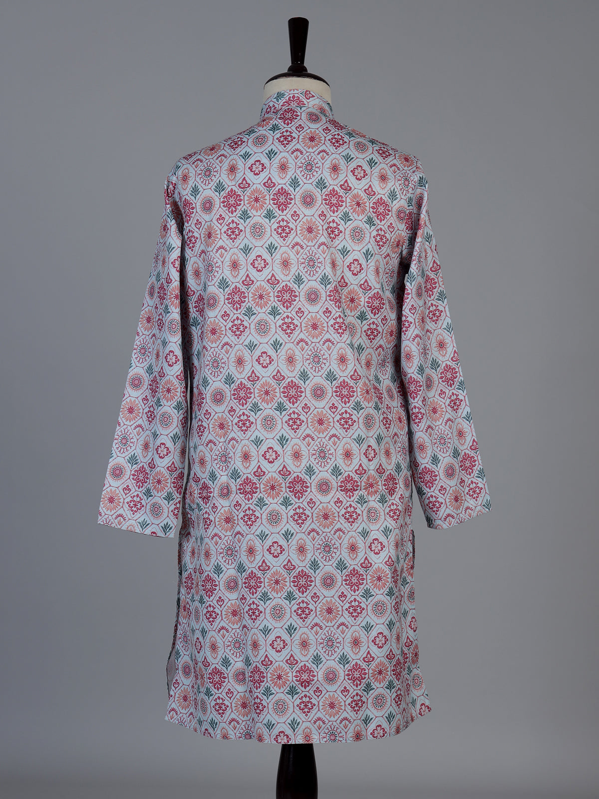 Pink floral printed cotton blend festive kurta suit for men