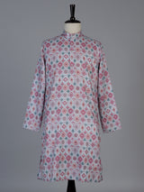 Pink floral printed cotton blend festive kurta suit for men