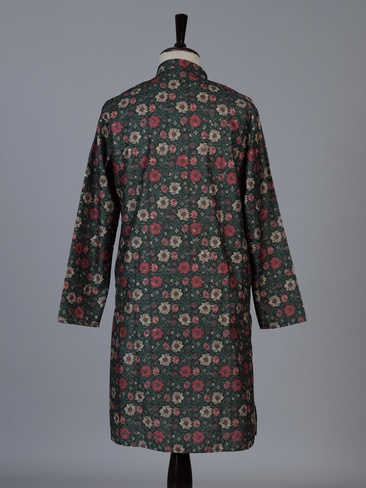 Bottle green cotton silk floral kurta suit for men with sequin detailing