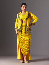 Yellow silk indo western festive wear salwar suit for women