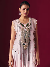 Light pink tissue silk indo western dhoti suit