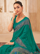 Rama green printed crepe silk casual everyday saree