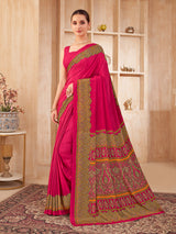 Magenta printed crepe silk elegant casual wear saree