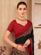 Black printed contrast border crepe silk casual saree