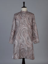 Brown printed cotton silk festive mandarin kurta suit for men